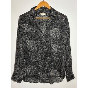 L'AGENCE Blouse Women XS Black White Silk Leopard Animal Print Button Down Shirt